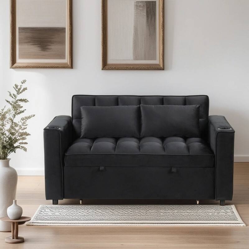 55.3" Contemporary Design 4in1 Multifunctional Sofa Bed With Cup